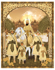 Guru Gobind Singh Ji and Chaar Sahibzade | Sikh Art Print